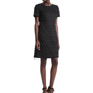 Banana Republic Fringe Flapper Dot Eyelash Black Shift Dress Women’s Size 6